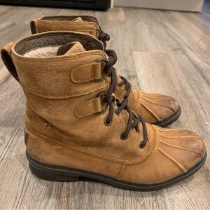 UGG Tan Azaria Winter Waterproof Boots Women’s  7.5 Leather Suede Lace Up